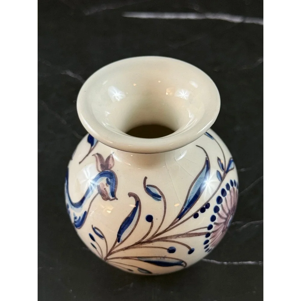 VTG Outeiro Agueda Portugal Hand Painted Ceramic Bud Vase Deer Floral 3 3/4in